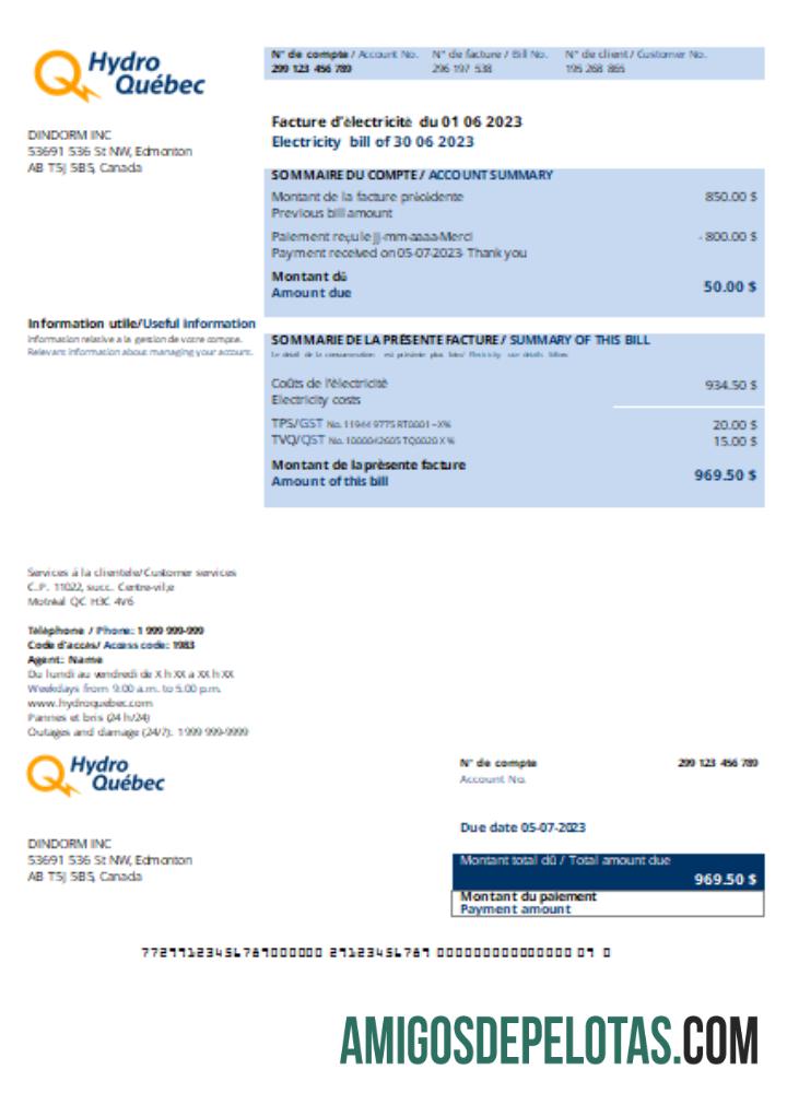 Projeto de lei de serviços públicos da Hydro Québec, SCR amostra